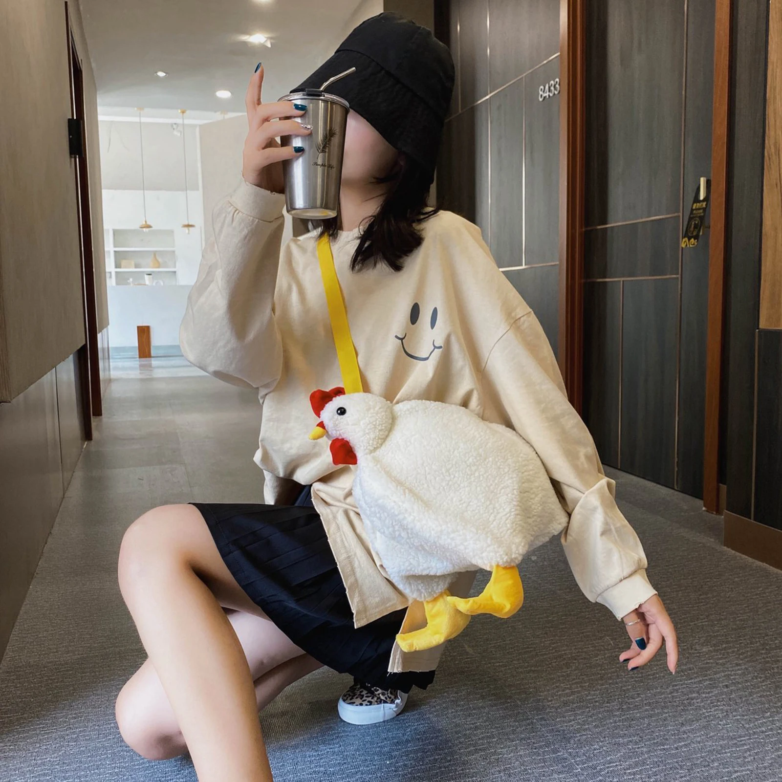 Women's Cute Plush Cross-body Bag Shoulder Bag Tote Cartoon  Rooster Purse Handbags