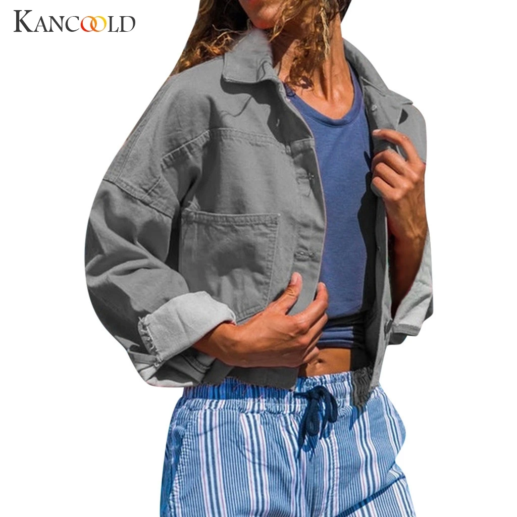 wonderful  KANCOOLD 2019 Autumn Long Sleeves Solid Jacket Women New Fashion Cardigan Coat Stand-collar Cotton 