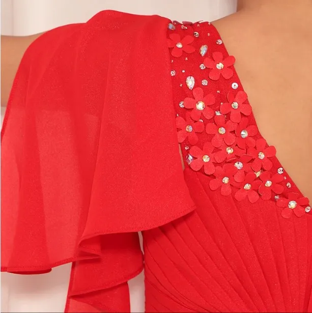 Новая мода vestidos de fiesta красная длинная кристаллическая крышка рукав Формальное сексуальное платье вечерние элегантные платья