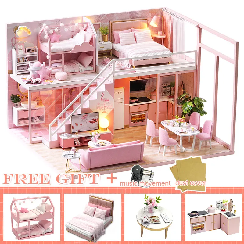 CUTEBEE DIY Dollhouse Wooden doll Houses Miniature Doll House Furniture Kit Casa Music Led Toys for Children Birthday Gift L27 - Цвет: L27C