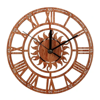 

Vintage Wooden Wall Clock Shabby Chic Rustic Kitchen Home Antique Watches Decor