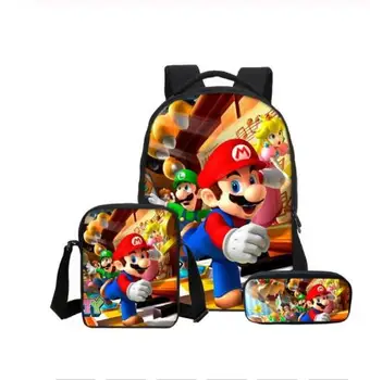

16 inch 3pcs/Set School Bag Super Mario Printing Backpack Children Combination Bookbag Fashion Boy School Backpack Daily Mochila