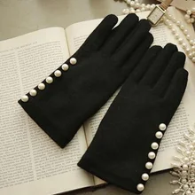 Зимние высококачественные теплые перчатки с жемчугом и шерстью для сенсорного экрана, женские зимние кашемировые перчатки с вышивкой в виде кролика, утепленные перчатки для вождения, H18