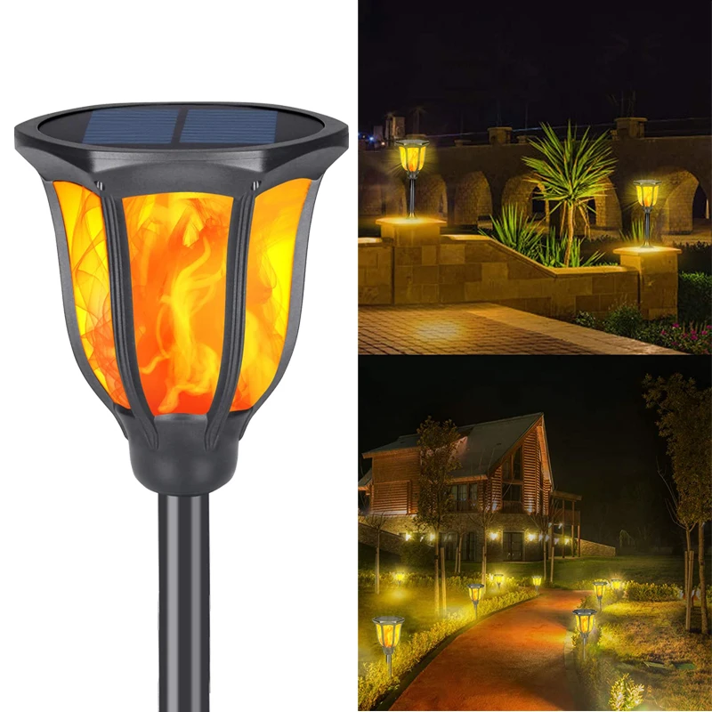 2-Pack 99 LED Wireless Solar Flickering Dancing Flames Garden Lamp Dusk to Dawn 