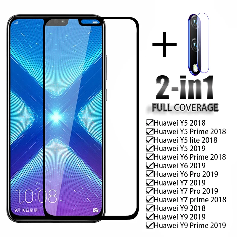 2 в 1 закаленное стекло для Huawei Honor 8X 9X 10 Lite V30 Защитная пленка объектива камеры Y5 Y6s
