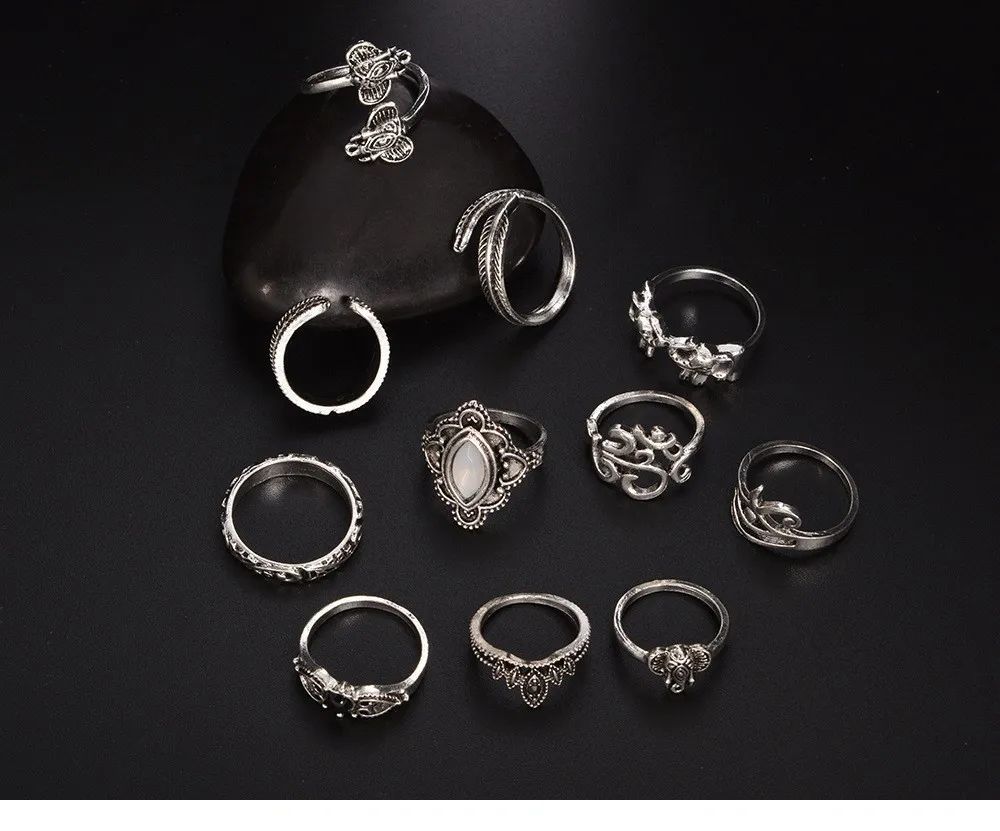 Bague Femme, винтажные кольца для женщин, геометрической формы, в стиле бохо, цветок, кристалл, кольцо на кончик пальца, набор, богемный, миди, ювелирные изделия, серебряный цвет