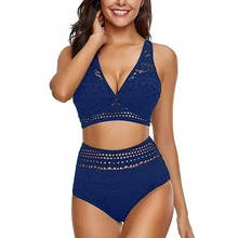 Women Fashion Sexy High Waist Hollow Out Lace Bikini Solid Deep V Neck Push Up Padded Swimsuit Bathing Suit Beach Swimwear Women Fashion Sexy High Waist Hollow Out Lace Bikini Solid Deep V Neck Push Up Padded Swimsuit Bathing Suit Beach Swimwear