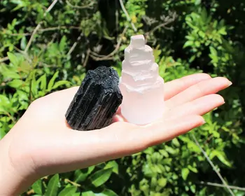

1pc Selenite Tower & 1 Extra Grade Black Tourmaline Home Protection Kit Reiki Healing