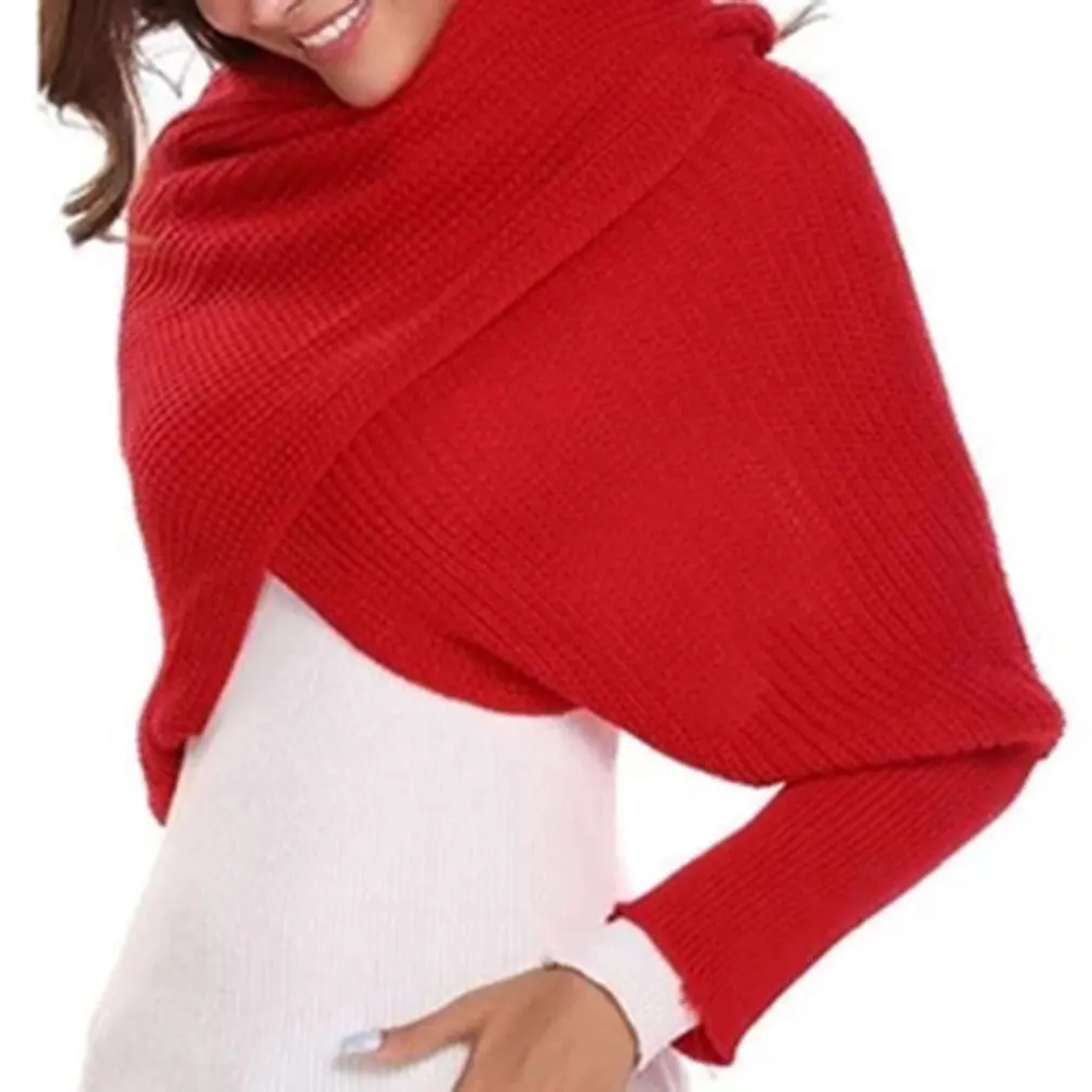 Fashionable Women's Wool Scarf Knitted Scarf With Sleeves Inventory Clearance 2