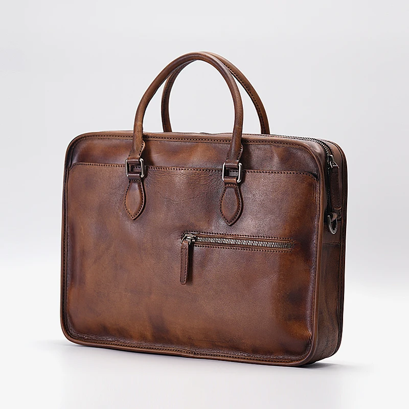 Кожаная мужская сумка ручной работы, сумка для ноутбука, портативный Ретро деловой портфель, первый слой, кожаная мужская сумка на плечо, компьютерные сумки