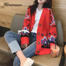 Hirsionsan женский свитер, Осень-зима, вязаный кардиган, Женская Корейская одежда, большие размеры, этнические Свободные теплые модные женские топы