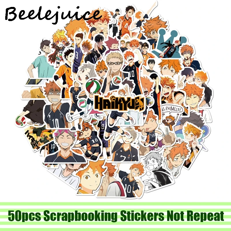 

50pcs Haikyuu Volleyball Cartoon Children Stickers Skateboard Guitar Suitcase Girls Waterproof scrapbooking Kids Graffiti Toys