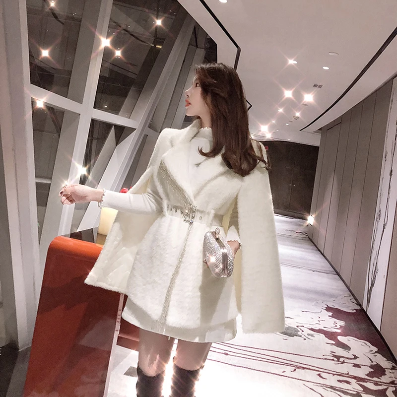 Длинное женское пальто Abrigos Mujer Invierno, плащ, пальто для женщин, осень и зима, норка, бахрома, вышитый бисером плащ, куртка