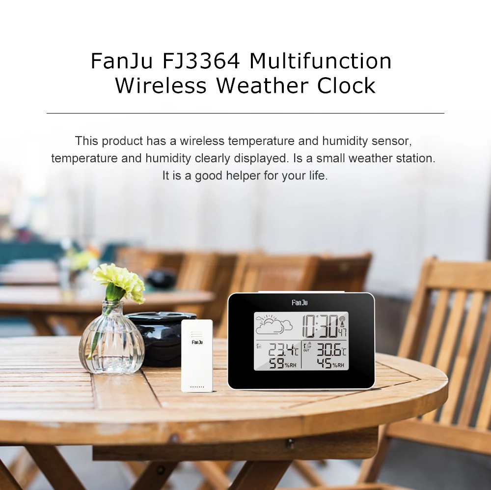 FanJu FJ3364 LED Digital Weather Station Wireless Sensor Hygrometer Thermometer Multi-function Alarm Clock Table clock Snooze