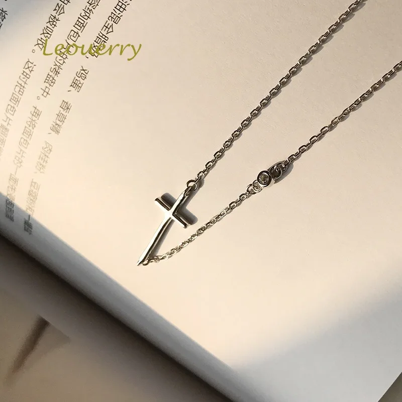 Leouerry, 925 пробы, серебро, простой крест, подвеска, ожерелье, персонализированный дизайн, элегантная ключичная цепь для женщин, серебряные ювелирные изделия