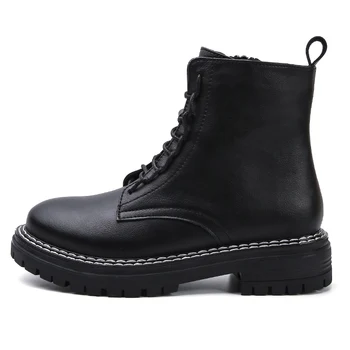 comprar Goth Sapatos Para Mulher Outono Sapatos Femininos De Couro Botas Planas Moda Feminina Botas De Inverno Antiderrapante Quente Sapatos Grossos Women35-40