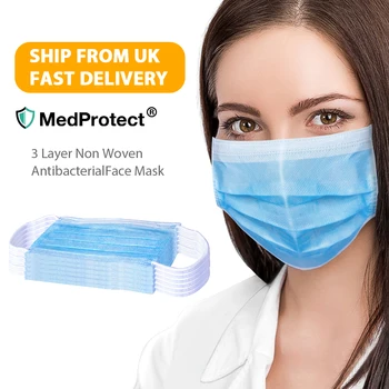 

Ship from UK Disposable Face Masks 3 Layer Non Woven Protection Anti Viral Mask