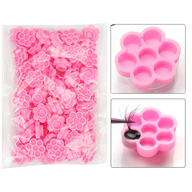 100Pcs Flower Beauty Eyelash Extension Glue Holder Epoxy Cup Delay Cup Grafting Eyelash Makeup Tool Tattoo Adhesive Pigment Cups