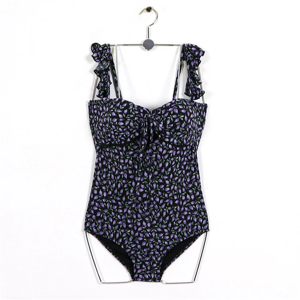 Sexy Vintage Floral Bandeau High Waist Swimsuit With Ruffle Ladies Monokini One Piece Swimwear Women Swim Bath Suit Trikini