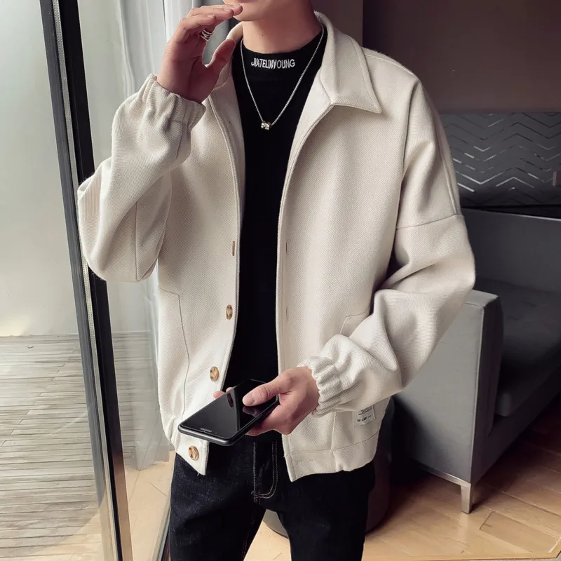 Winter Short Woolen Coat Men's Fashion Solid Color Casual Woolen Jacket Men Streetwear Loose British Style Woolen Coat Mens Winter Short Woolen Coat Men's Fashion Solid Color Casual Woolen Jacket Men Streetwear Loose British Style Woolen Coat Mens