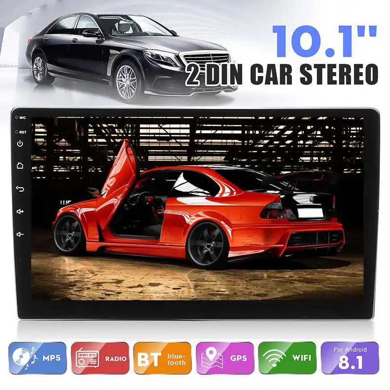 Android 8.1 rádio estéreo do carro 2 din 10.1 Polegada 1 + 16g ips 2.5d tela de toque rádio navegação gps wifi fm multimídia mp4 mp5 player