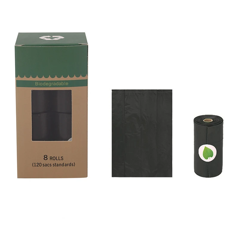 8 Rolls Black Разлагаемый мешок для корма для домашних животных, мешок для мусора, биоразлагаемые мешки для мусора для собак, сумки для выгула собак - Цвет: 8 Rolls Black