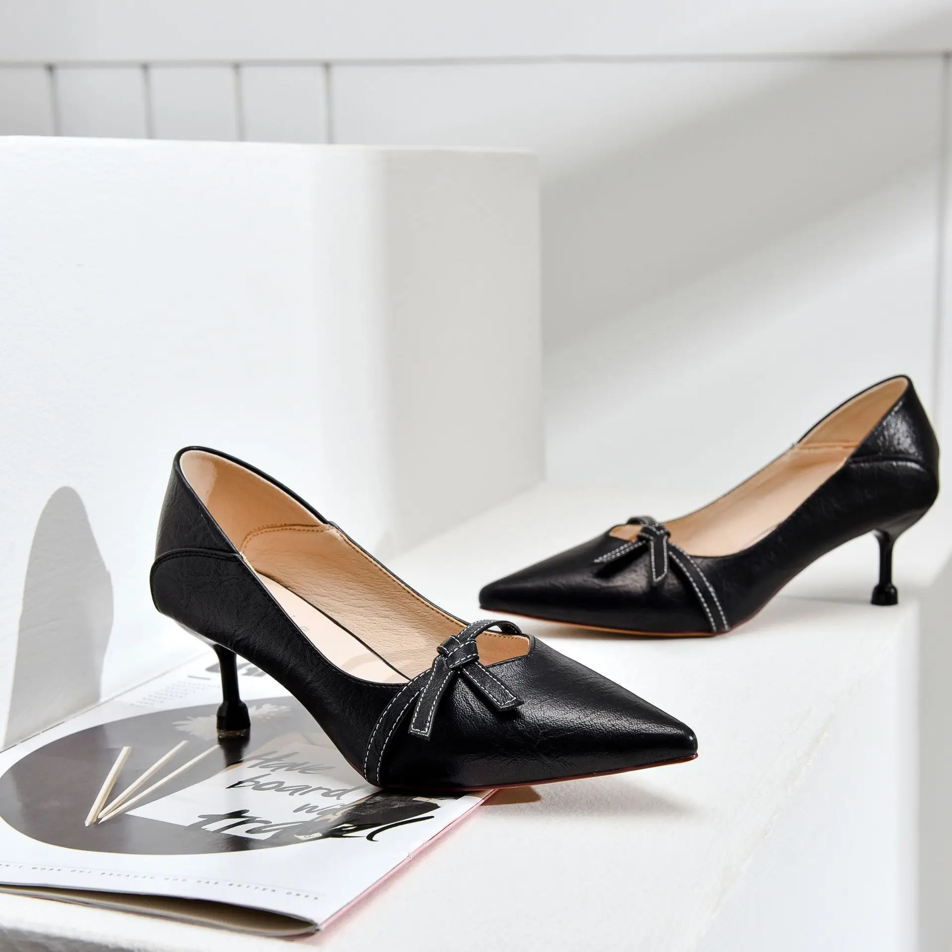 

2019 Spring New Style Bow Pointed Stiletto Shoes Fashion Elegant Female High Heel Shoes Business WOMEN'S Shoes