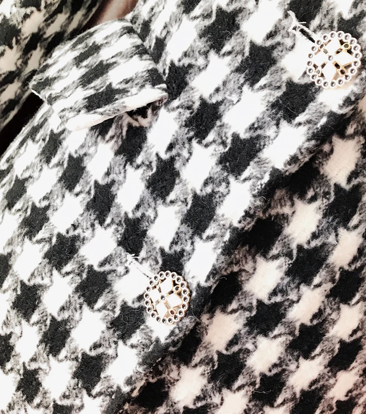 Французский Темперамент Хаундстут съемный воротник из меха кролика с бриллиантами тонкий галстук-бабочка средней длины стеганое шерстяное пальто зима