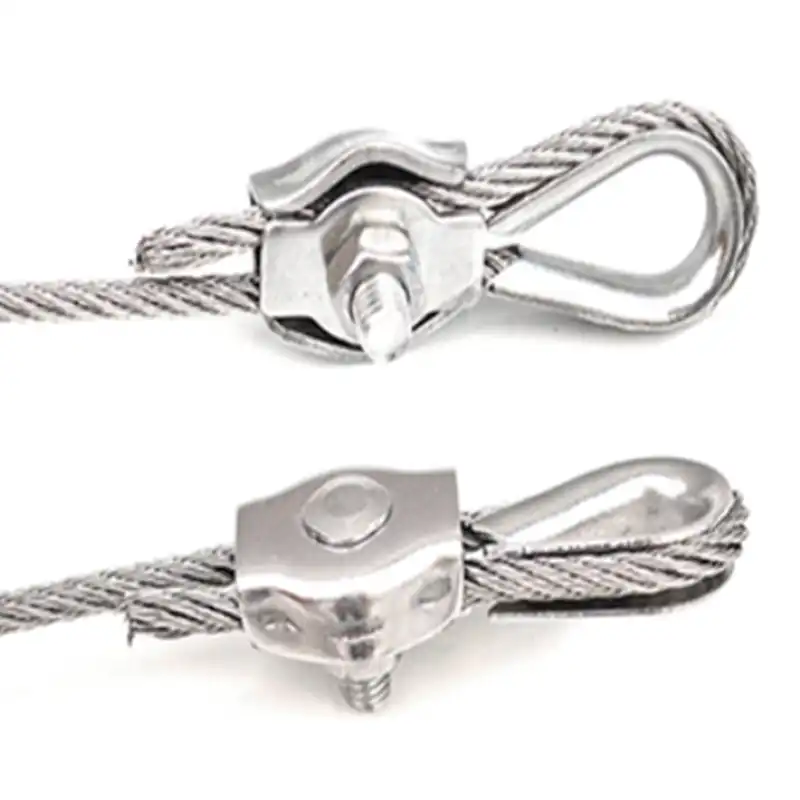 2pcs Stainless Steel Wire Rope Clips Double Grips Cable Clamps For