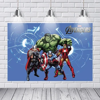 

Superhero Avengers Photography Backdrop Children Birthday Party Background Iron Man Blue Photo Booth Props