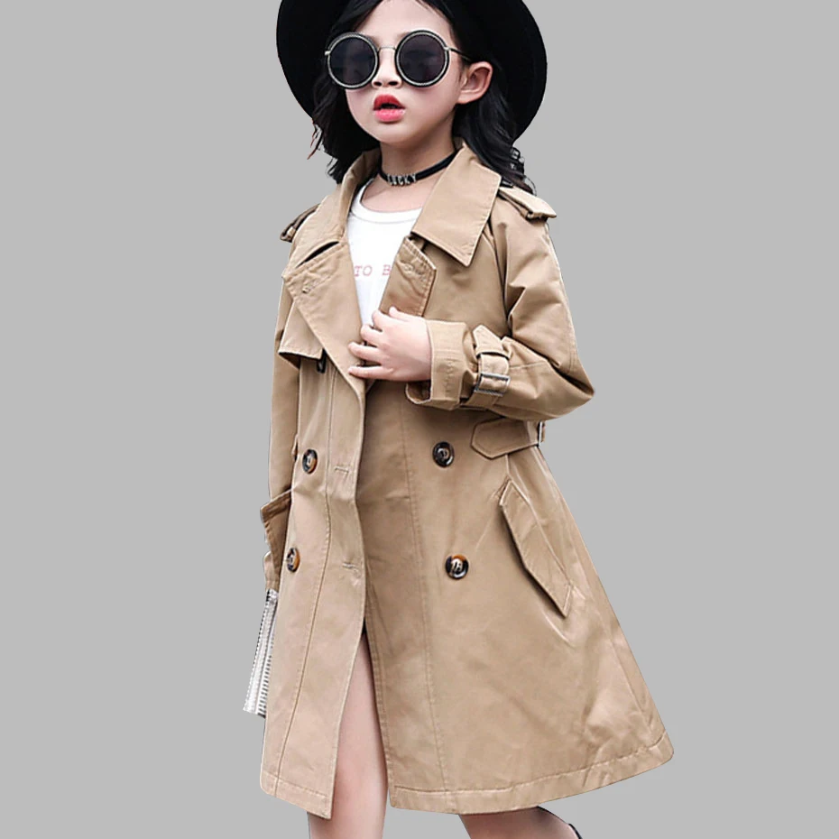 Jacket Girl Solid Slim Jackets For Girls Double Breasted Children's Windbreaker Fall Casual Winter Clothes |
