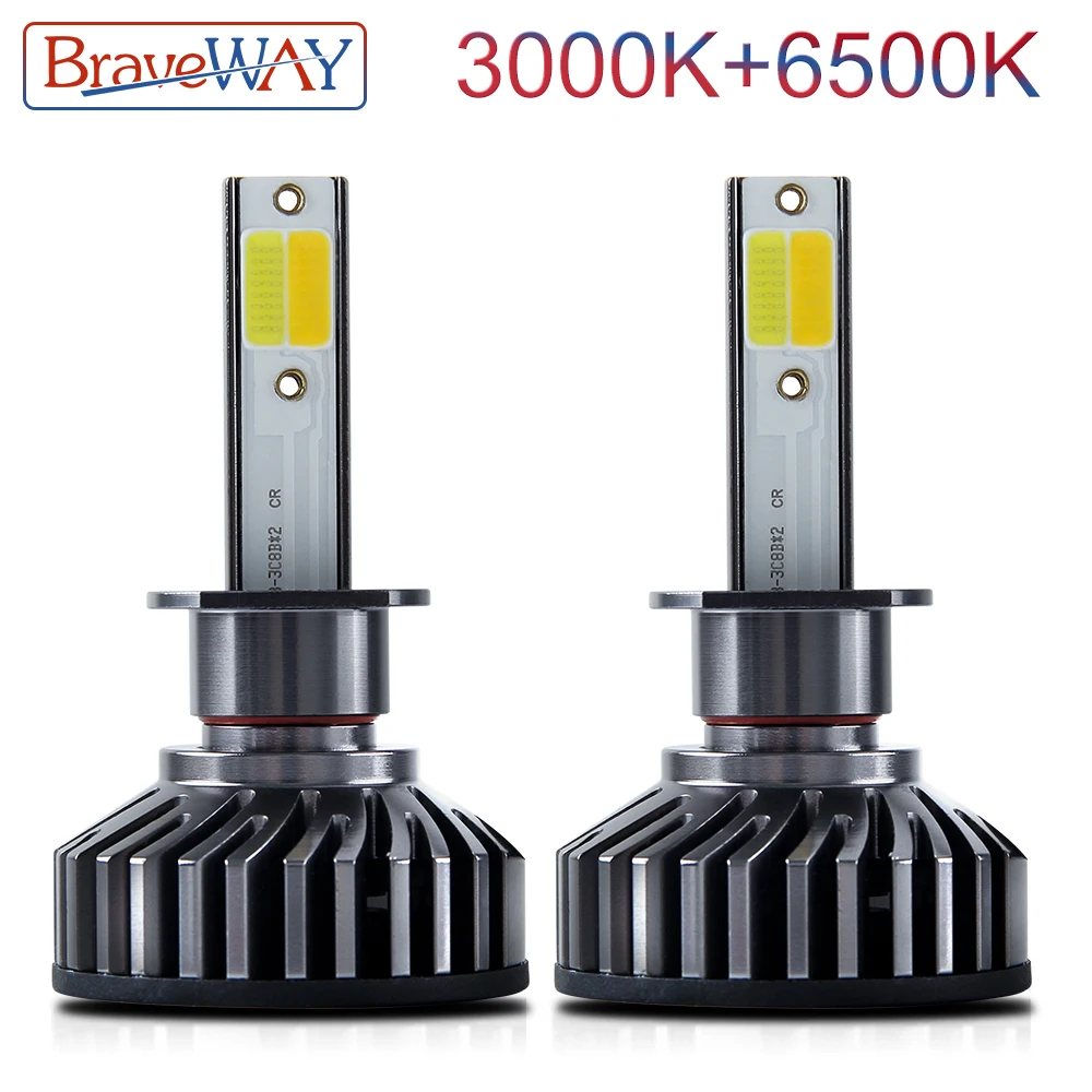 BraveWay 3000K + 6500K H7 светодиодный Canbus H1 H8 H11 лампы для автомобильных фар комплект 10000LM 72W