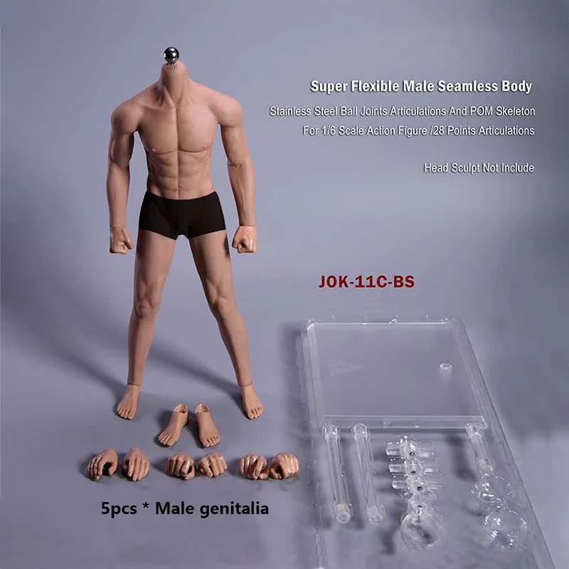 

1/6 Scale Muscle Male Body Super Flexible Seamless Body Metal Skeleton With Detachable Foot For 1/6 Man Head JOK-11C