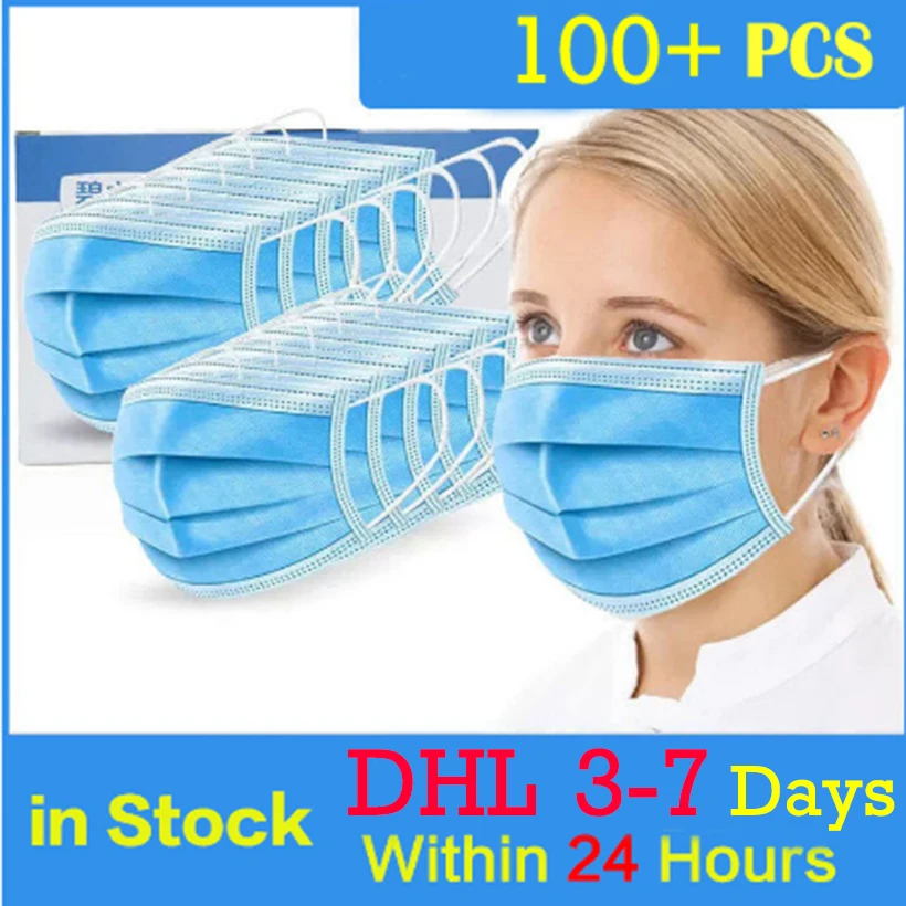 

DHL Delivery Mask 100+Pcs Disposable Elastic Mouth Soft Breathable Face Mask Anti Dust Breathable Ship In 24hrsin Stock
