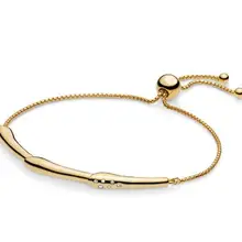 Подлинный 925 пробы серебряный браслет блестящий цветок стебель скользящий браслет подходит для женщин шарик шарм Diy ювелирные изделия