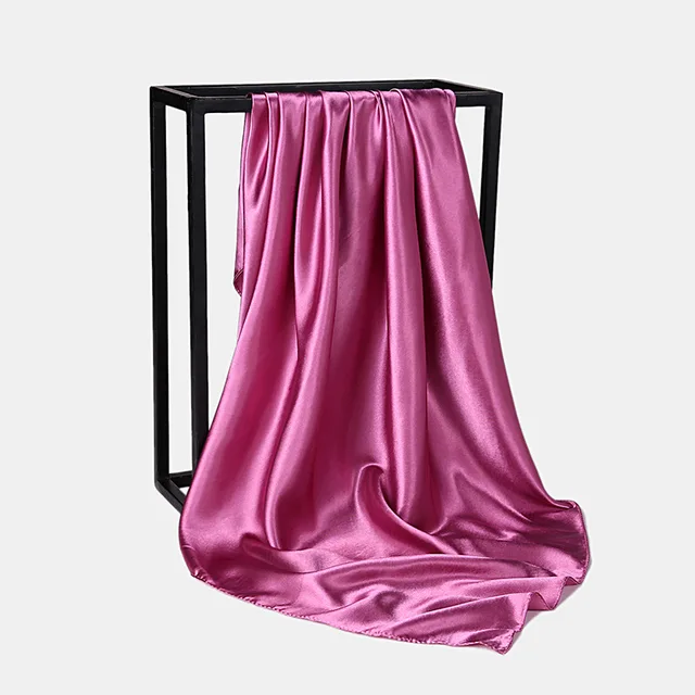 Foulard Hijab en Satin de Couleur Unie pour Femme, Châle Carré de 90cm pour Cheveux