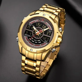 

Luxury Outdoor Sport Gold Watch Men Chronograph Wrist Watch Stainless Steel Case Date Analog Digital Male Waterproof Wristwatch