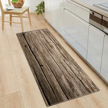 

Modern Wood Grain Kitchen Door Mat Non-slip Rectangular Living Room Rug Bathroom Home Entrance Hall Aisle Rug Can Be Washed