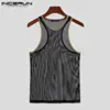 Men Tank Tops Mesh Patchwork See Through Breathable Sleeveless Casual Vests 2021 Summer Sexy Streetwear Men
