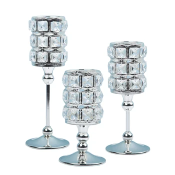 

Nordic Crystal Metal Candle Holder Silver Set Table Tea Light Holder Glass Candlestick Metal Decor Candles Home Decoration FC152