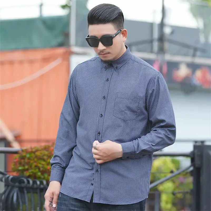 Plus Size Cotton Plaid Casual Shirt Men Long Sleeved New Spring Business Big Large High Quality Fashion 5xl 6xl 7xl 8xl 9XL 10xl - Цвет: 2