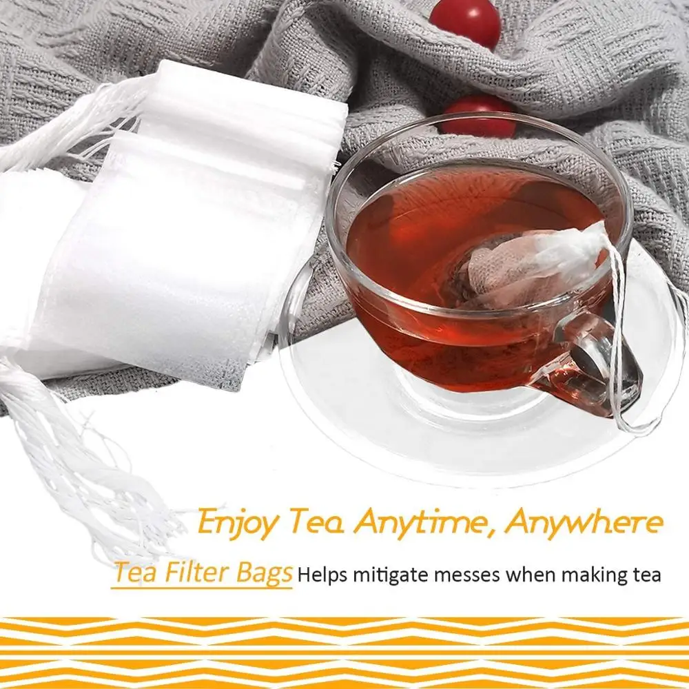 Disposable Tea Bags Filter Bags for Tea Infuser with String Heal Seal Food Grade Non-woven Fabric Spice Filters Teabags 100 Pcs disposable tea bags disposable tea filter bags