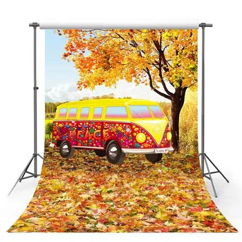 

TAIBO Vinyl Background Photography Golden Leaves Background Bus Photo Studio Backdrop Photocall