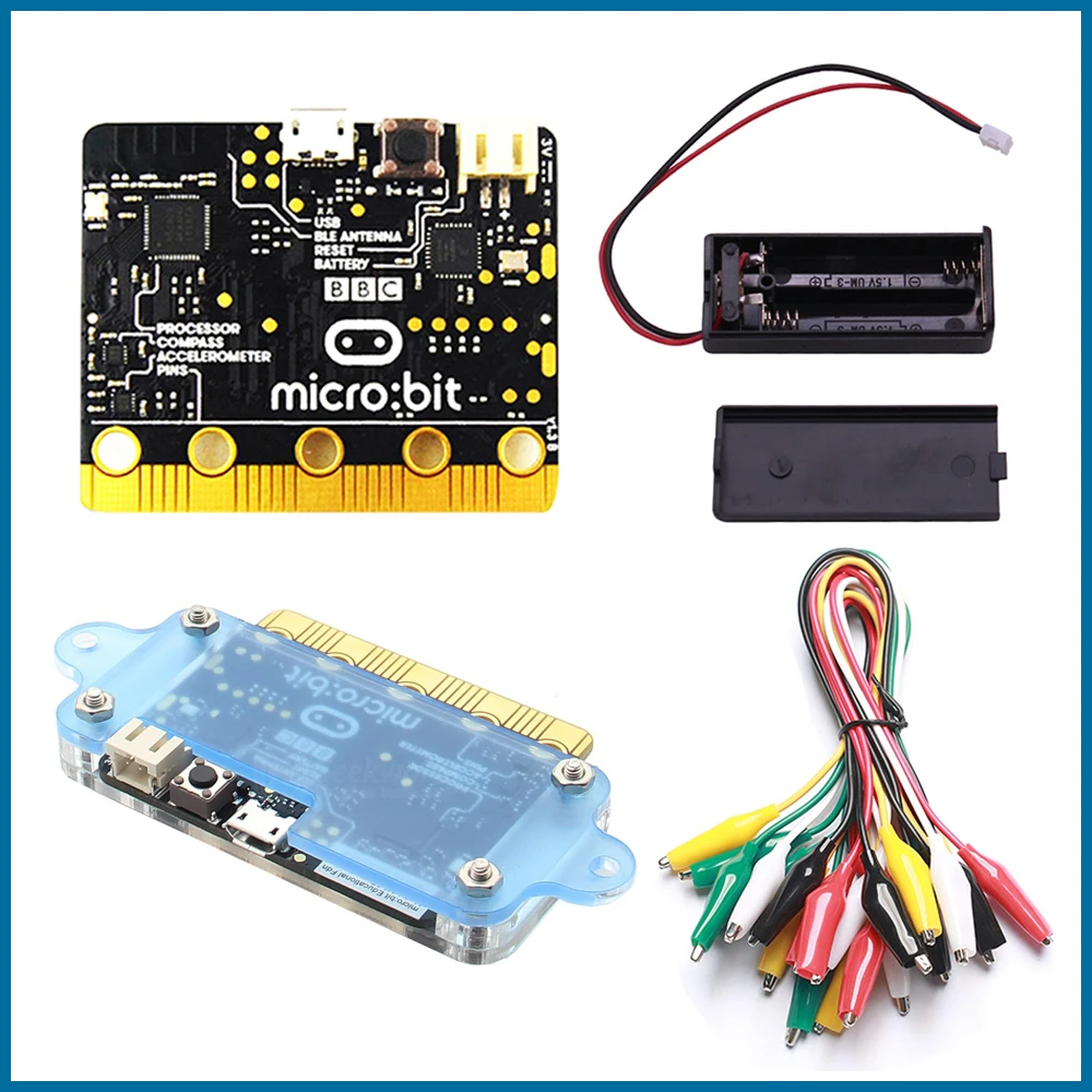 S ROBOT BBC Micro:bit стартовый комплект с Micro bit акриловым корпусом + battery case аллигаторные