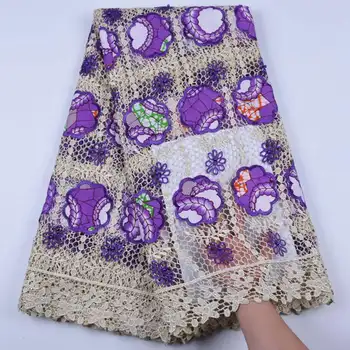 

Latest African Wax Cord Lace Fabric High Quality Water Soluble Nigerian Embroidered Lace Guipure Lace Fabric With Beads S1691