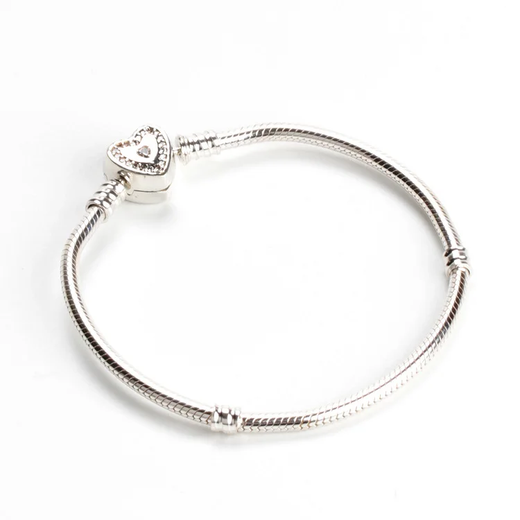 925 пробы серебряный браслет с кристаллами и сердечками, подходит для леди, Подвески из бисера, модные ювелирные изделия