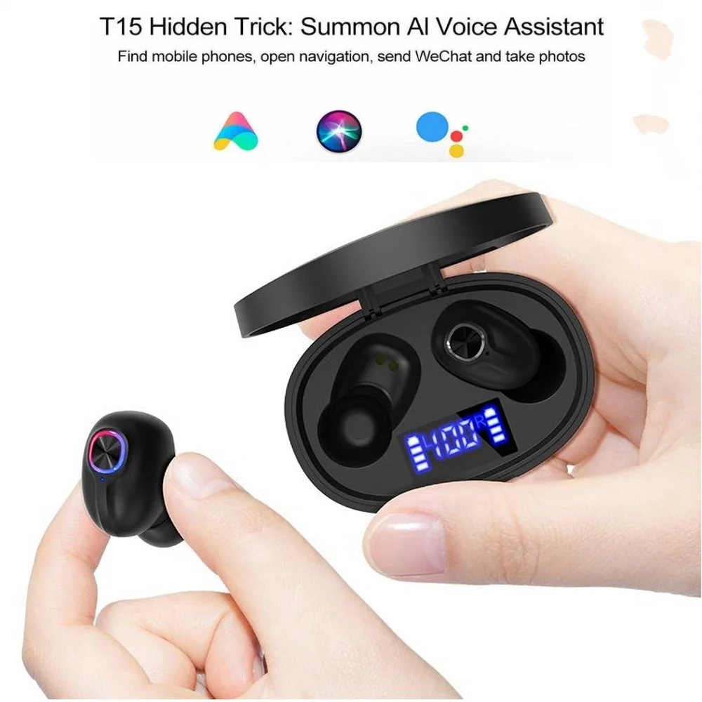 T15 беспроводная Bluetooth гарнитура TWS 5 0 светодиодный цифровой дисплей 3D стерео