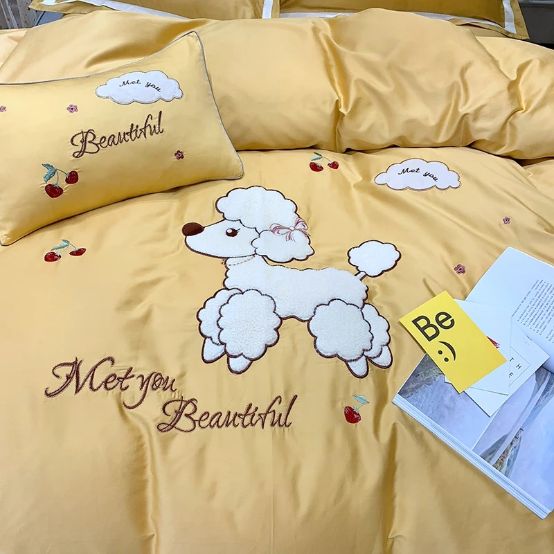 Новый плюшевый вышивка Утешитель Египетский хлопок bedllinen 4/7 шт набор стеганных одеял плоское покрывало queen king size комплект постельного белья