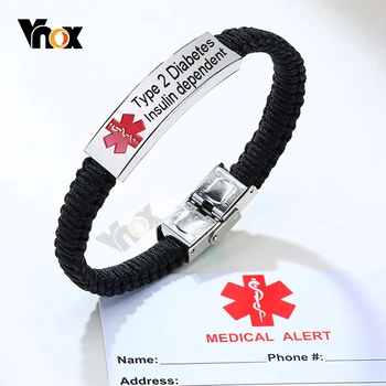 

Vnox Free Custom Engrave Medical Alert ID Bracelets for Men Women Casual Nylon Handmade Braided Awareness Health Care Jewelry