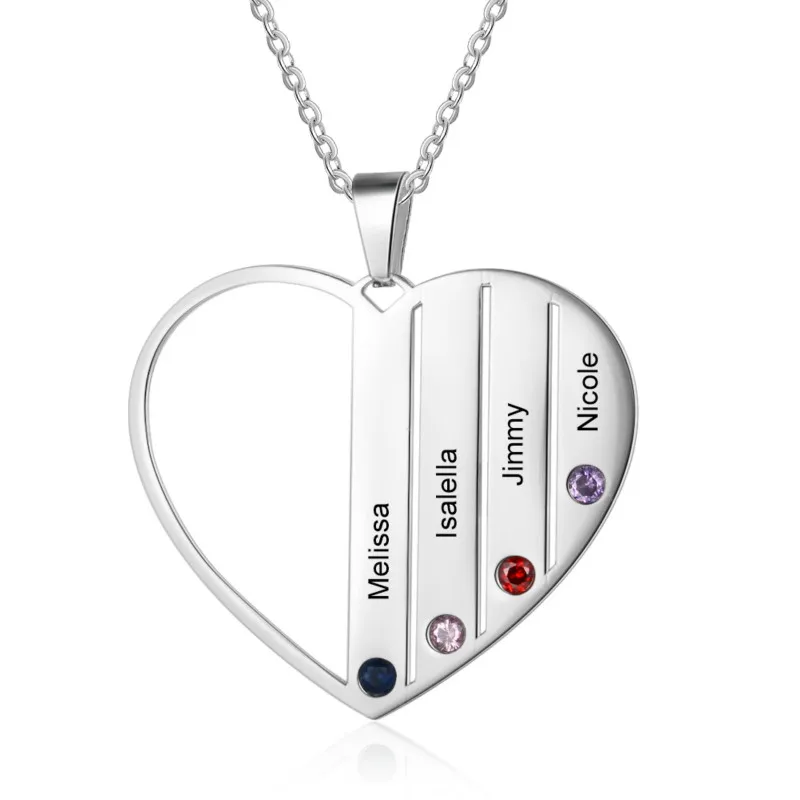 Sliver color Уникальная цепочка с подвеской мода Обещание Нержавеющая сталь ювелирные подвески в форме сердца выгравировать имена камнях Юбилей подарок для Для женщин - Metal Color: Sliver color